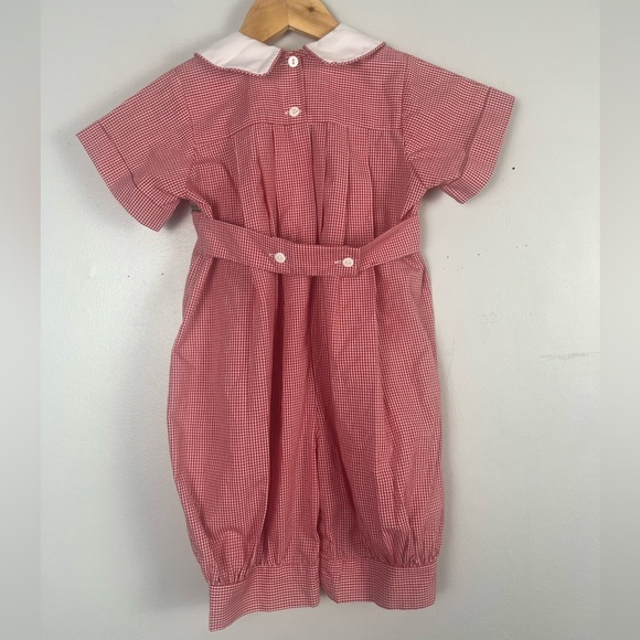 Vintage Wish upon a star red gingham Christmas tree smocked romper size 1 uni - Picture 5 of 7